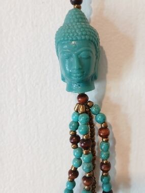 Zen Turquoise Buddha Bead Necklace with Brass and Wood Accents
